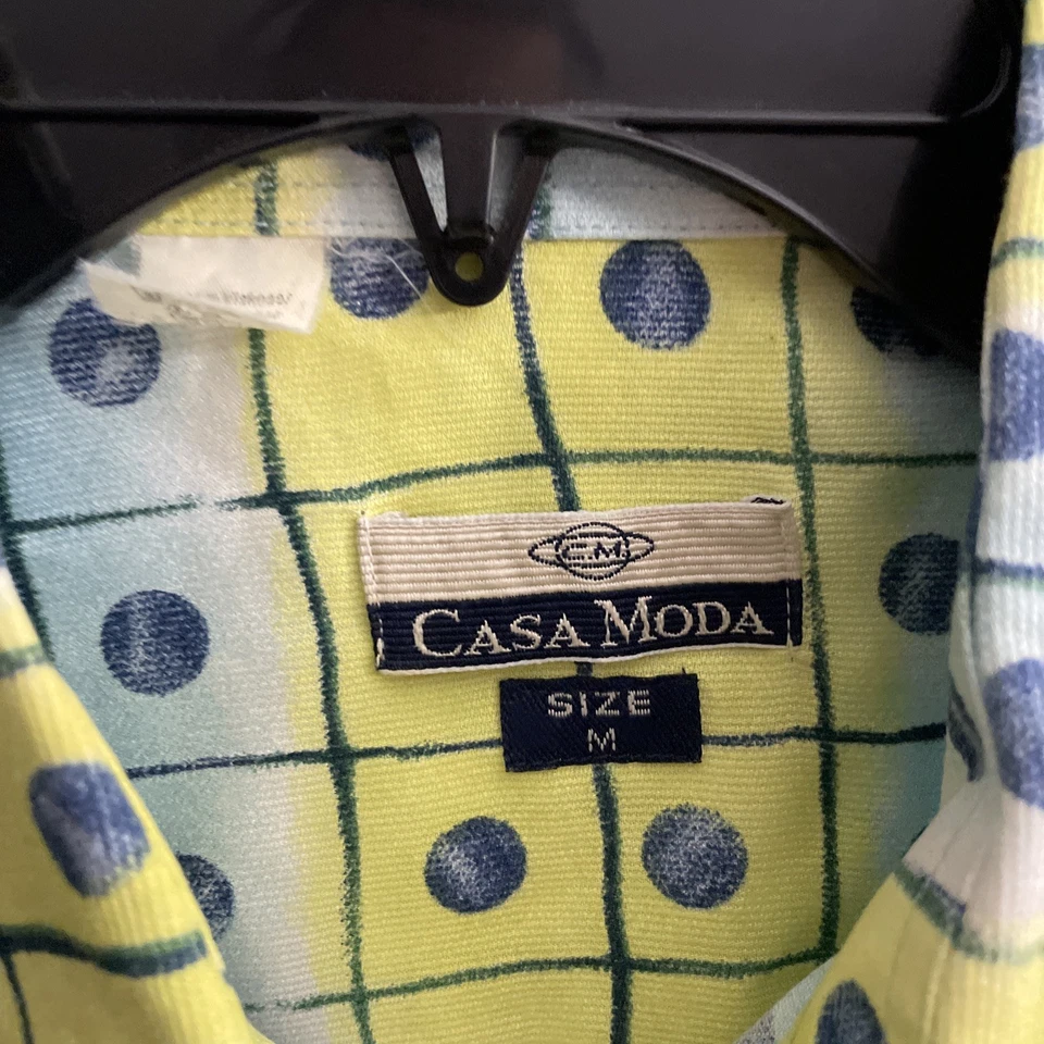 Casa Moda Mens Hawaiian Shirt Blue Green Geometric Medium Rayon VTG Collar - Image 2 of 4