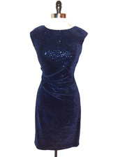 ELIZA J Size 10  Sheath Dress Blue Stretch Velvet Sequins Sleeveless