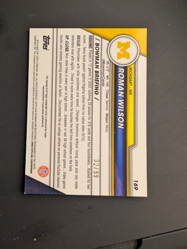 Roman Wilson Green Auto /99 2023 Bowman Chrome U University - Bild 2 von 2