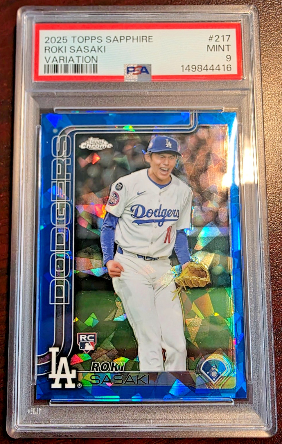 2025 Topps Chrome Sapphire- Roki Sasaki #217 RC IMAGE VARIATION Color Match PSA9