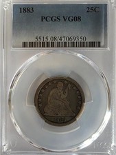 1883 seated liberty quarter 25c. PCGS VG08