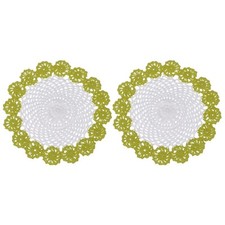 2Pcs Crochet Handmade Doilies 8.2" Placemats Lace Coasters White, Olive Green