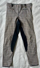 KYRON Damen Reithose Karo Blau Rot Beige GR. 40 Vollbesatz TOP ZUSTAND