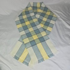 Vintage Yellow Blue White Super Soft Ladie's Scarf 62" Long x 11" Wide Fringe
