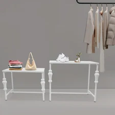 Modern Standing Display Rack, Retail Clothing Shop Display Tables White 2Pcs