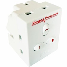 Image of 3 WAY SURGE PROTECTED PLUG-IN NEON SWITCHED SOCKET ADAPTOR 13A UK MAINS PLUG
