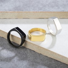 Men Women Stainless Steel Square Shape Signet Simple Wedding Statement Ring