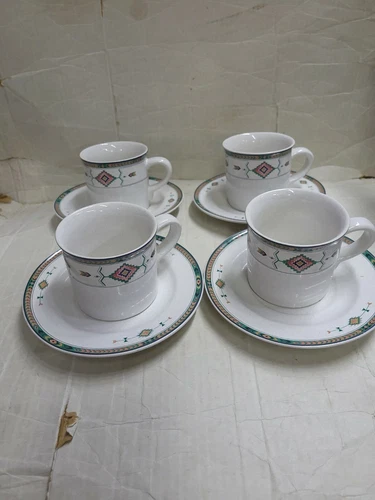 Lot of 4 Studio Nova Adirondack Mikasa Aztec Y2201 Cups and Saucers Retired MINT