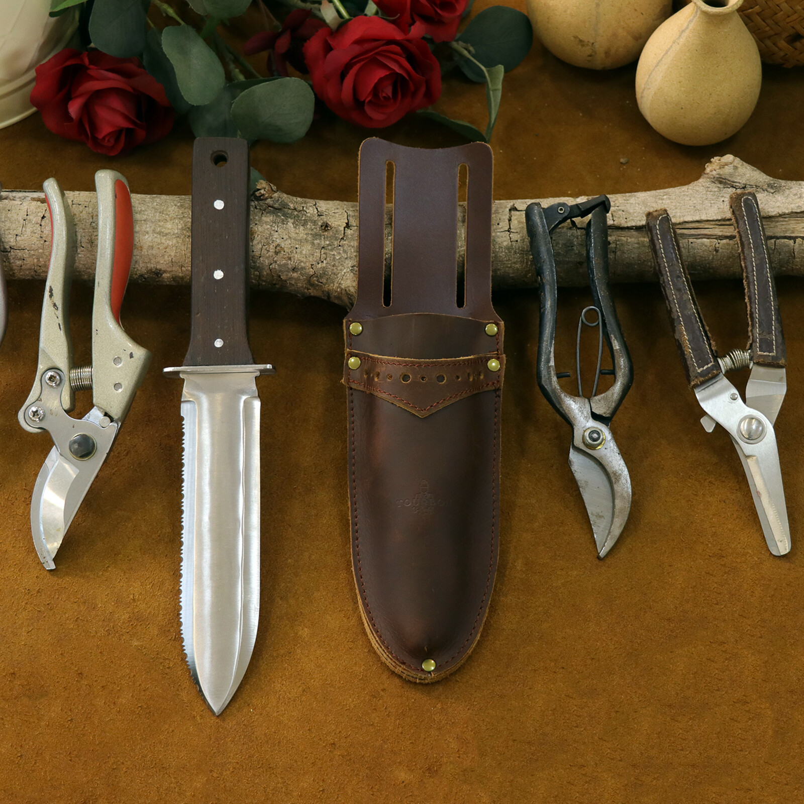 TOURBON Leather Garden Shears Sheath 2 in 1 Tools Case Scissors Saw Belt Holder