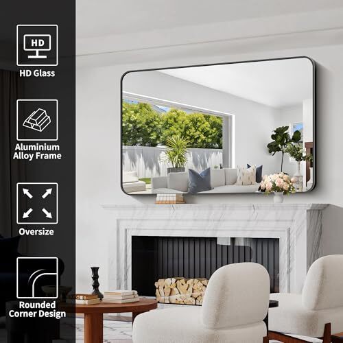 Bathroom Mirror, 30"x55" Black Rectangle Wall Mirror, Metal Frame Rounded - Picture 5 of 7