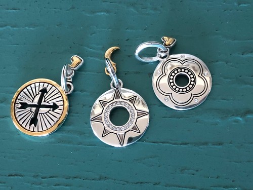 Brighton Shadowshine Flower, Sun/Moon & Arrow Silver Amulet Charms ~Lot of 3 New