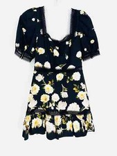 Alice + Olivia Size 4 Bk/Wh/Yw Floral Puff Sleeve NEW Designer Dress