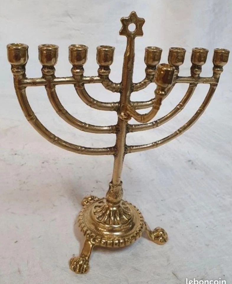 Ancien"menorah hanouka" chandelier de culte hébreu/judaïque 9 branches,en Bronze - Photo 2/4