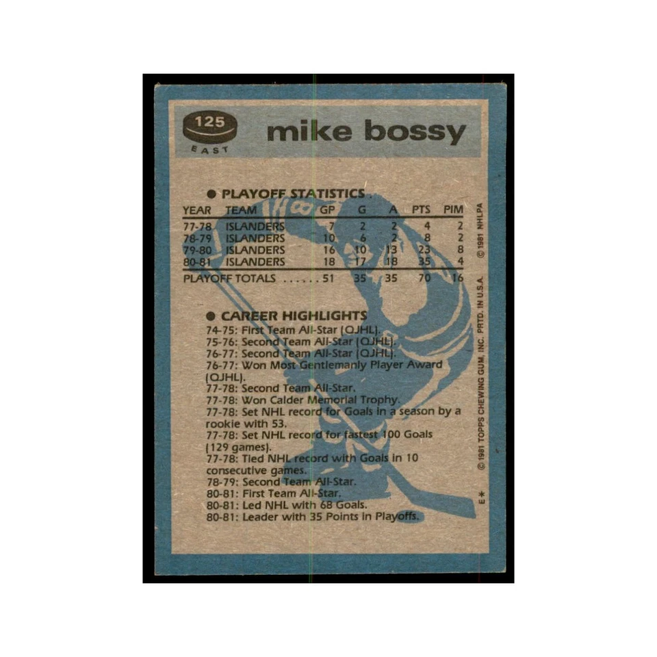 1981 Topps Mike Bossy Hockey Cards #E125 - Image 2 of 3