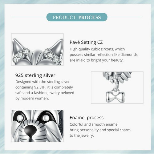 VOROCO Trendy 925 Sterling Silver Schnauzer Bead Charm Fit Bracelet Gifts Women - Picture 8 of 13