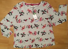 JOULES* Harbour Floral Print White With Black Stripes Top Size 18 Brand New