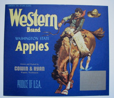 Original scarce WESTERN apple crate label Cowin & Ryan Wapato Wash silver o/p