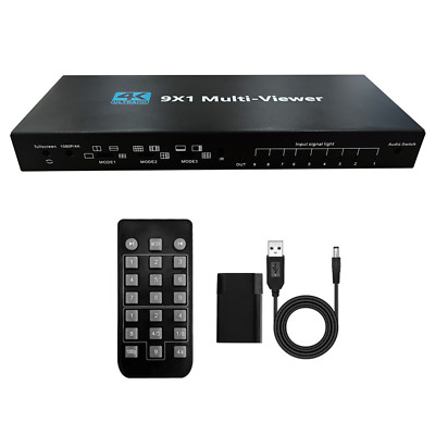 HDMI Multiviewer 4K 9 In 1 Out 1080P Screen Multi-Viewer Seamless Switch W/ IR