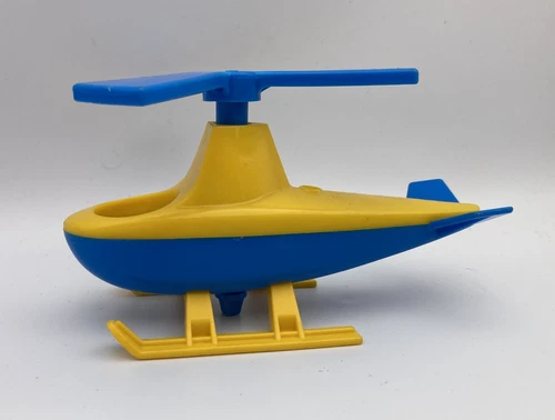 Vintage Fisher Price Little People Airport YELLOW & BLUE HELICOPTER