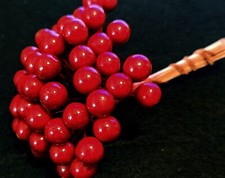 50 pc. Package DARK RED HOLLY BERRY BERRIES PICKS forFAIRY GARDEN DECOR CRAFTING