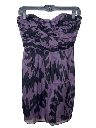 Robe Cocktail Sans Bretelles Shoshanna En Soie - Taille 6, Rose Violet Floral, Taille Empire