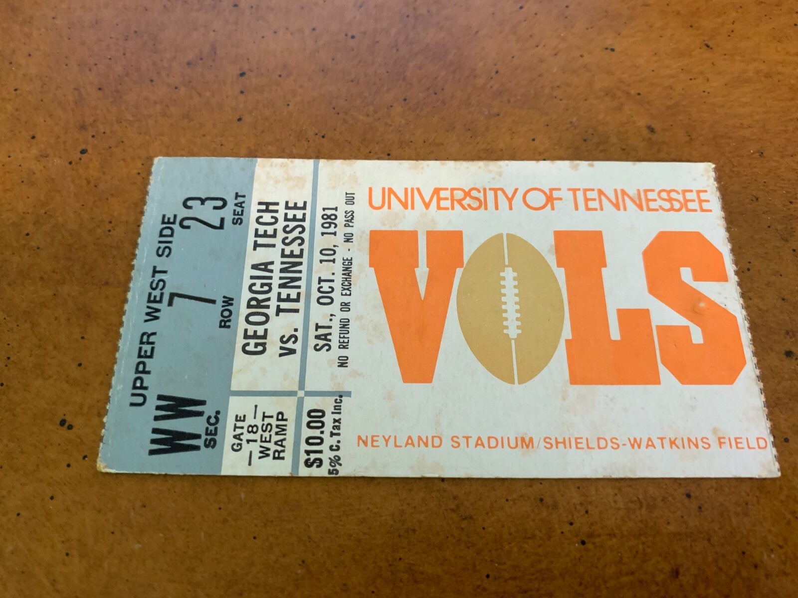 1981 Tennessee Vols v Tech Football Ticket Reggie White Willie