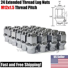 24Pc 12x1.5 Chrome Extended Thread Bulge Acorn Lug Nuts ET Tapered Conical Seat