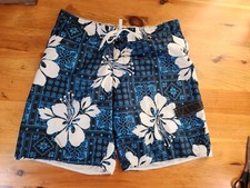 Joe Boxer Hawaii L Mens Blue Swim Trunks Shorts Swimwear Large Hawaiian. E1