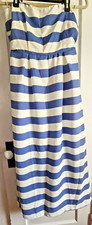 NWT REVEUSE strapless off shoulder striped blue + white lined beach dress
