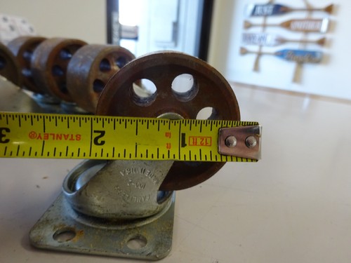 SET OF 6 FAULTLESS MODEL 100-2 SWIVEL PLATE CASTERS W- CAST IRON 6 HOLE WHEELS - Picture 8 of 9