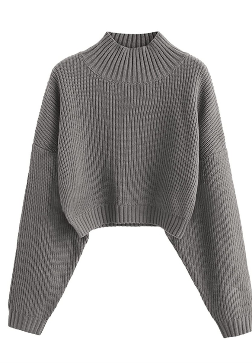 ZAFUL Womens Cropped Turtleneck Sweater Lantern Sleeve Ribbed Knit