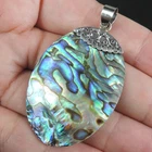 925 Sterling Silver Oval Natural Paua Abalone Shell Pendant Jewelry, PASP-165