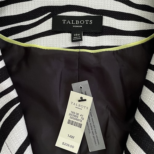 Talbots Woman 14W Women's Black & White Zebra Print Long Sleeve Coat Jacket NWT - Picture 11 of 12