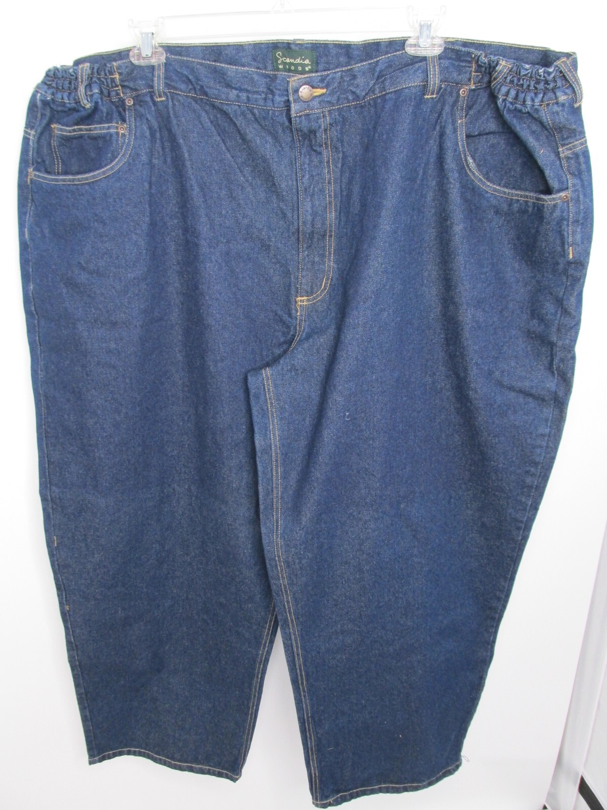 SCANDIA WOODS Denim Jeans Men Size 56M Dark Blue Elastic Sides 50W x