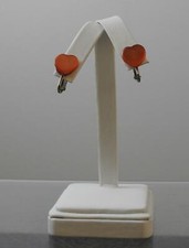 Vintage Heart Shaped Red Orange Silver Tone Clip Earrings About 3/4" P80