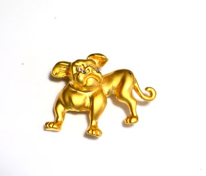 Authentic CUTE Shiny Matte Gold Plated & Clear Crystal Bulldog Type Dog Animal BROOCH