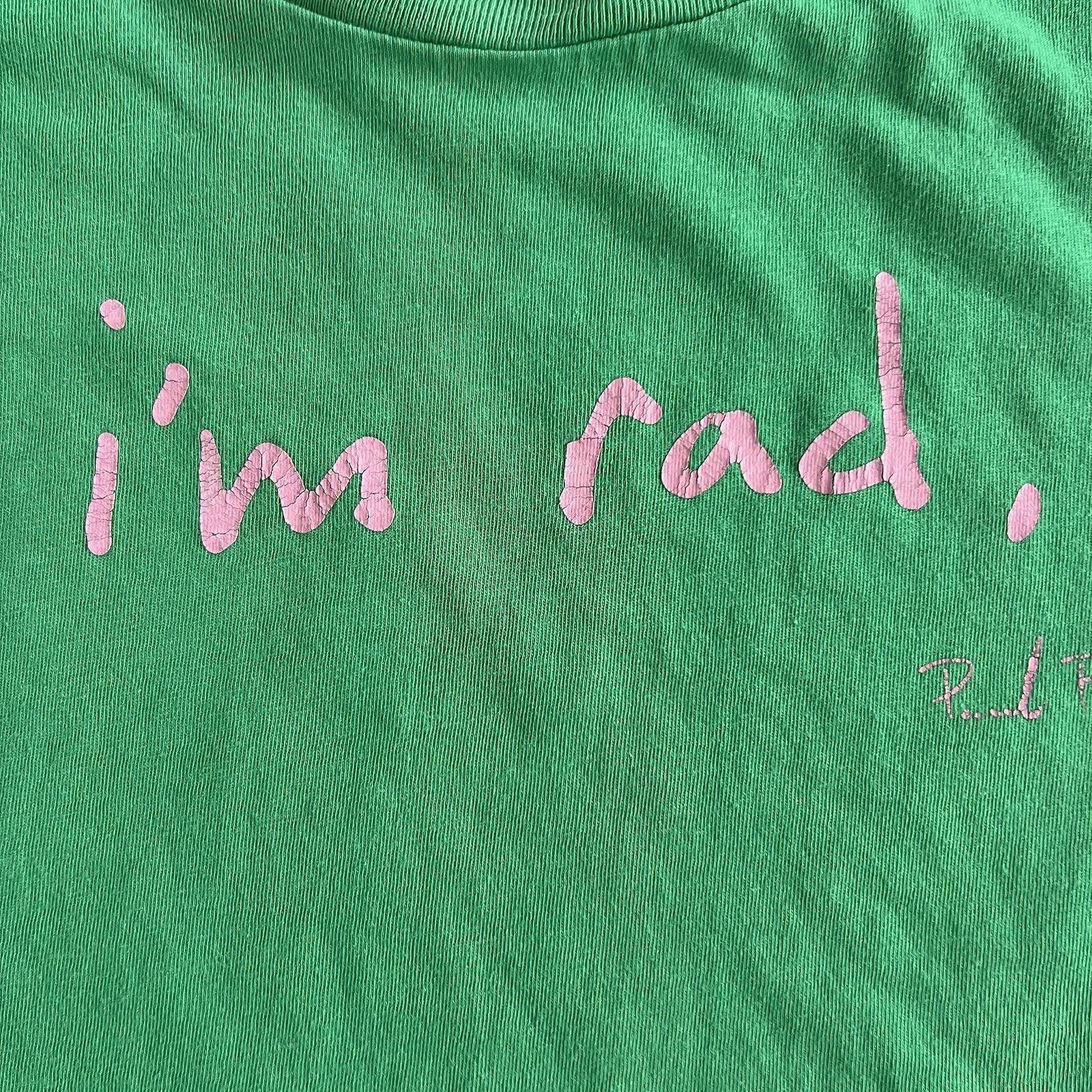 Y2K Paul Frank Baby Tee Women’s T Shirt Green Top "I'm Rad You're Rad Let's Hug" image 9