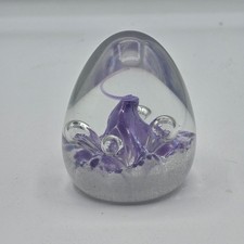 Caithness Art Glass Paperweight Egg Purple Moonbeam Encased Bubbles Signed Base