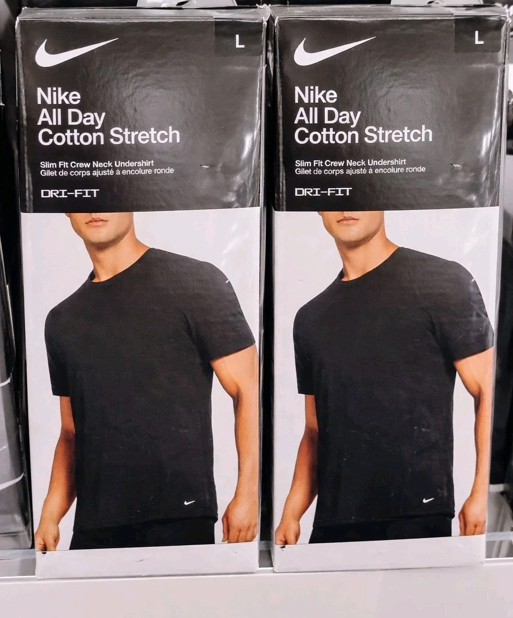 2pks Of Nike All Day Cotton Stretch Crew Neck Undershirts Sz Large Black