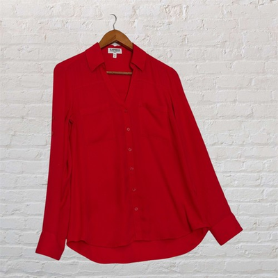 #ad Express The Portofino Shirt Slim Fit Red Button Down Blouse Small Long Sleeve $22.00