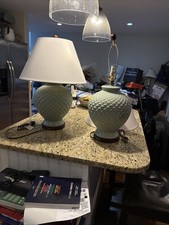 2 Rare Vintage Ralph Lauren 3 Setting Table Lamps Green Wood Base 18x10
