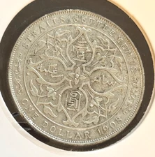 Silver Straits Settlements 1908 $1 One Dollar Edward VII World Crown Size Coin
