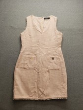 Karl Lagerfeld Women Sheath Dress 14 Pink Tweed Back Zip Pockets V Neck Casual