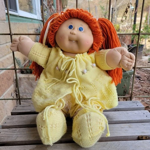 1985 CPK Cabbage Patch Doll Red Hair One Tooth Blue Eyes Yellow Gingham Dimples