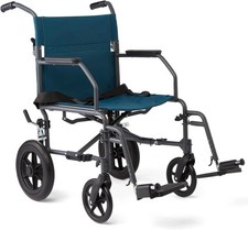 Medline Durable Folding Steel Transport Wheelchair with 12-Inch Wheels - Teal