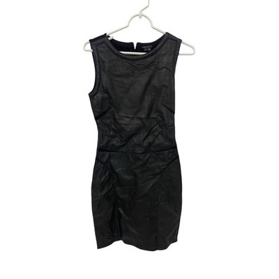 Theory Sheath Dress Womens Size 2 Black Genuine Leather Zip Sleeveless