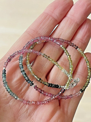 AAA multi tourmaline necklace, 45 cm, SS 925, heart charm pendant