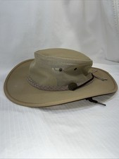 Barmah 1057 Canvas Drover Hat Safari Outback Vented Airflow Tan Size Large