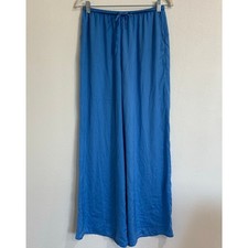 Zara Blue Satin Wide Leg Drawstring Pants Flowy Elastic Waist Trousers Small