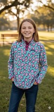 Lands  End Girls leaf printed size XXL 18-20 fleece pullover
